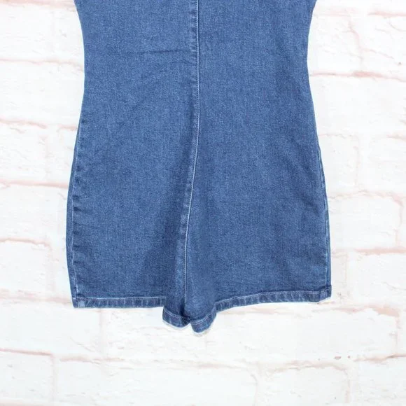 NEW Revice Blue Cotton Zip Front Rollergirl Playsuit Denim Romper Size L - Picture 8 of 10